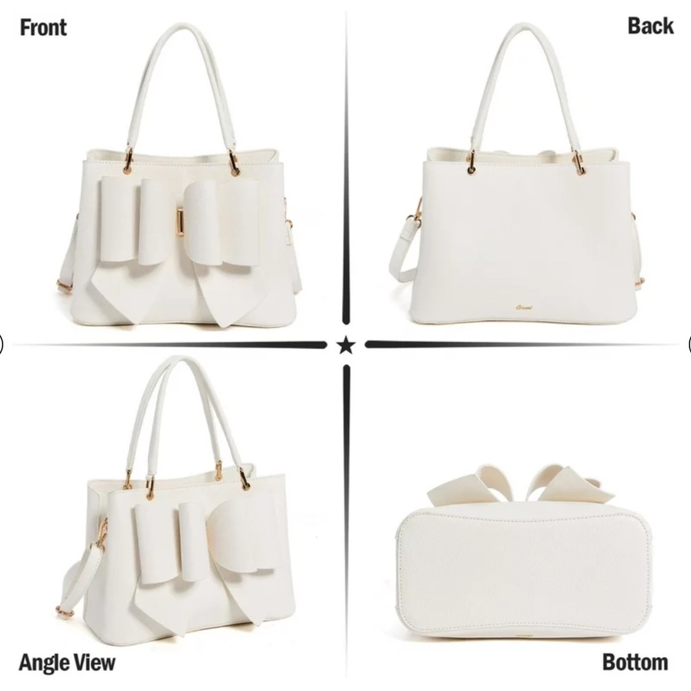 NEW!!! 3D Bow Vegan Leather 3-Way Wear White Satchel, Crossbody, & Shoulder Bag - Picture 9 of 16